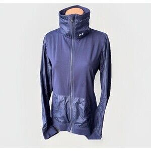 Under Armour Womens Navy Lightweight Athletic Jacket Size L Funnel Neck Full Zip